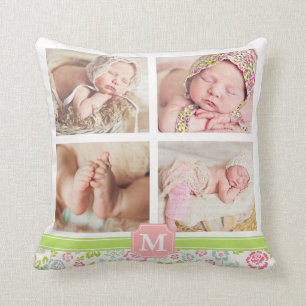 Coussin Monogramme personnalisé par Chevron floral de