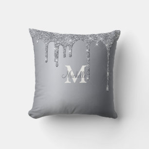 Coussin Monogramme personnalisé Parties scintillant en arg