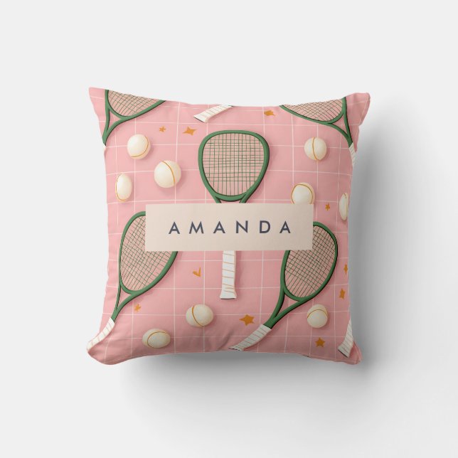 Coussin Monogramme Personnalisé Retro Tennis Racket Motif (Recto)