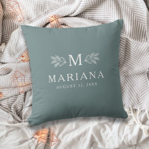 Coussin Monogramme Personnalisé Rustique Bleu Vert Clair