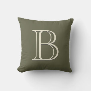 Coussin Monogramme Personnalisé Vert Mousse et Blanc Cassé