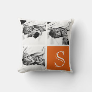 Coussin Monogramme photo Collage Instagram orange et blanc