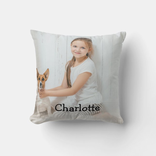 Coussin Monogramme photo personnalisée moderne et élégant (Recto)