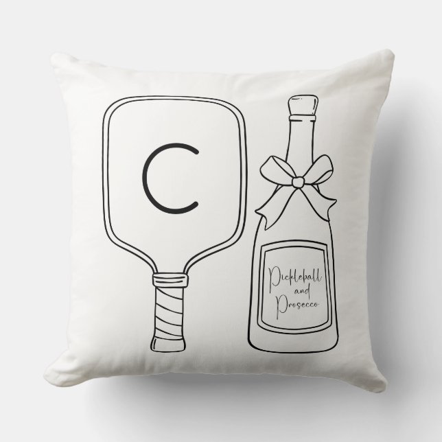 Coussin Monogramme Pickleball & Prosecco Écriture Moderne (Recto)