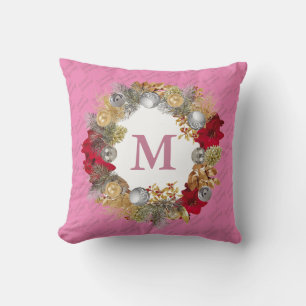 Coussin MONOGRAMME Pink Wreath de Noël