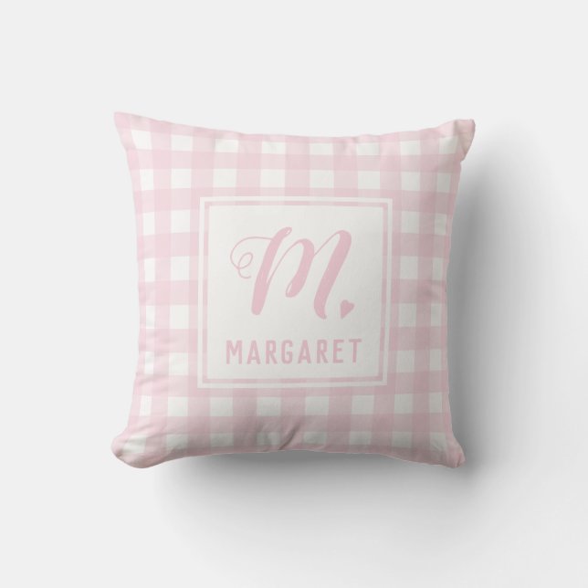 Coussin Monogramme Plaid de Buffalo rose vif Filles Nom (Recto)