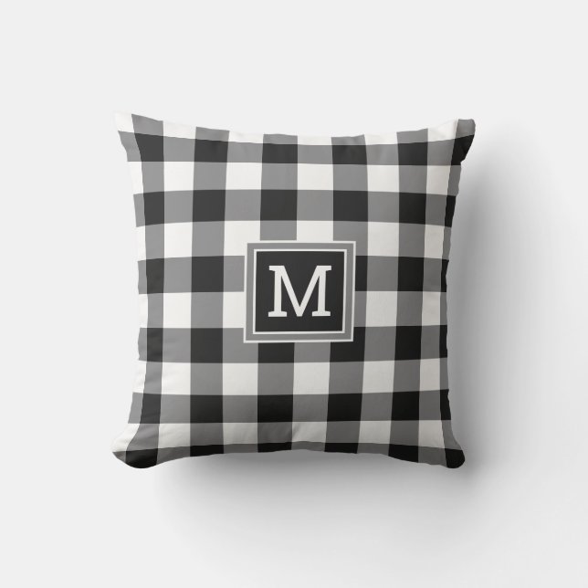 Coussin Monogramme Plaid De Buffle Noir Et Blanc (Recto)