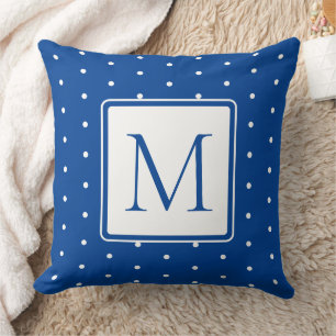 Coussin Monogramme pois blancs et bleu marine