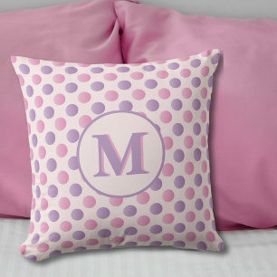 Coussin Monogramme Pois Pastel Rose Et Violet