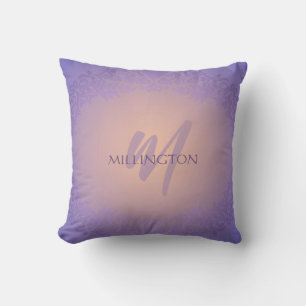 Coussin Monogramme pourpre et broyer Damas