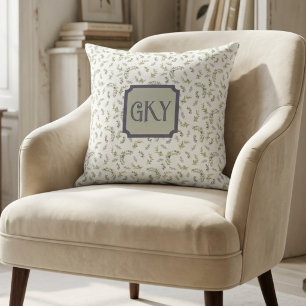 Coussin Monogramme Provincial Français Sage Olives Aquarel