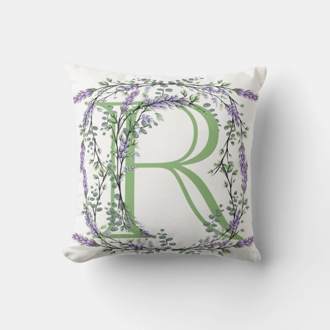Coussin Monogramme R Lavender Eucalyptus (Recto)
