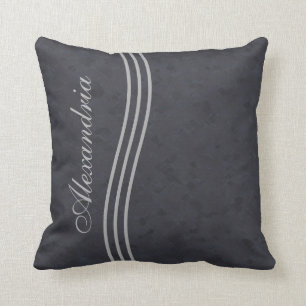 Coussin Monogramme rayé gris charbon
