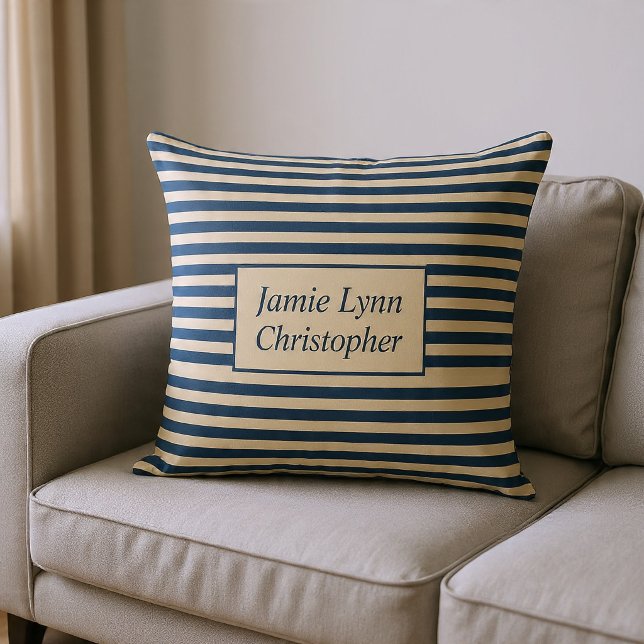 Coussin Monogrammé rayures bleu/vanille (Créateur téléchargé)