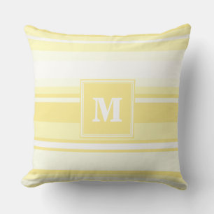 Coussin Monogramme rayures jaunes citron