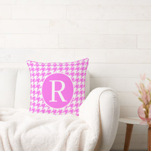 Coussin Monogramme RF Classic Serif Pink Houndstooth