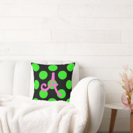 Coussin Monogramme rose Cercles verts sur noir