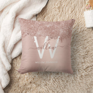 Coussin Monogramme rose Gold Blush Rose Girl Parties scint