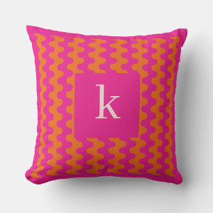 Coussin Monogramme rose orange chaud motif ondulé gras