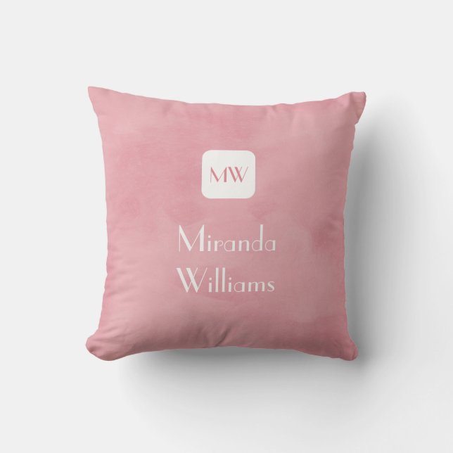 Coussin Monogramme rose pâle simple et chic avec nom (Recto)