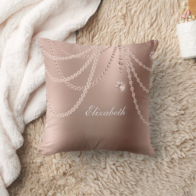Coussin Monogramme Rose perles d'or Diamants Bling Glam (Couverture)