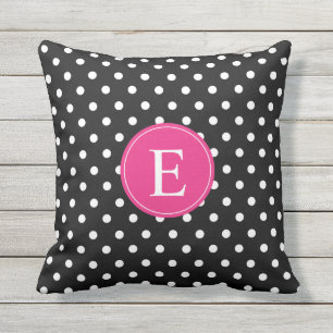 Coussin Monogramme rose point noir