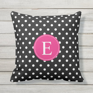 Coussin Monogramme rose point noir