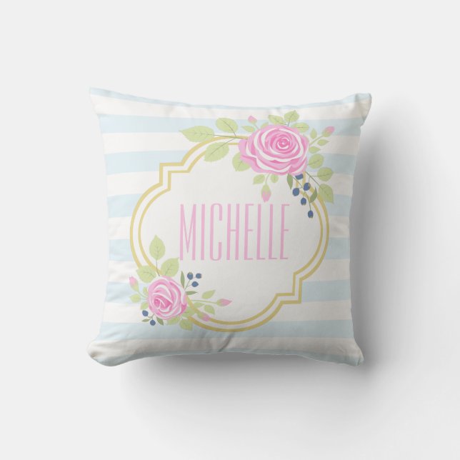 Coussin Monogramme Roses roses roses roses bleuets oreille (Recto)