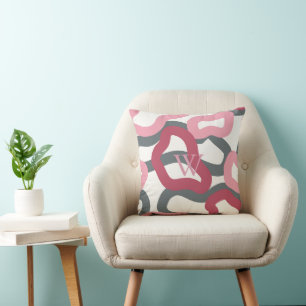 Coussin Monogramme rouge gris rose éternel