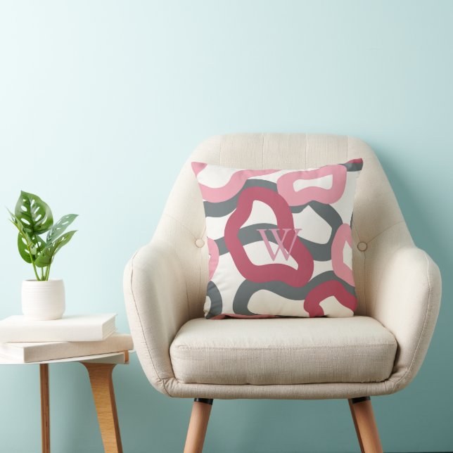 Coussin Monogramme rouge gris rose éternel (Chaise)