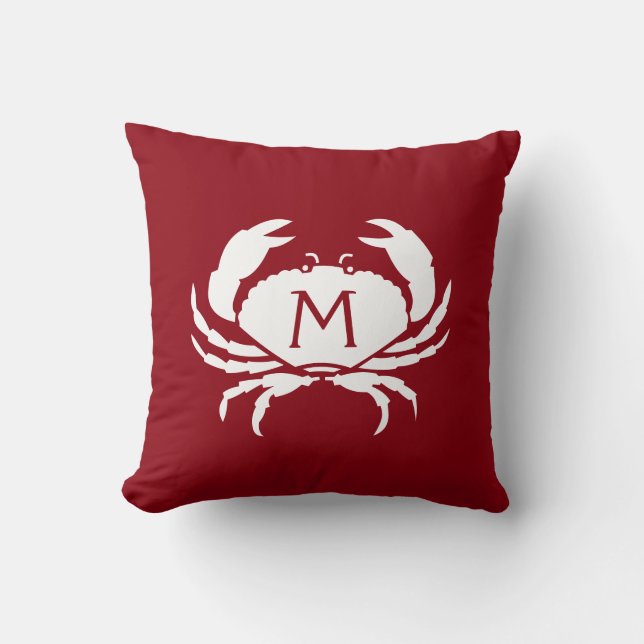 Coussin Monogramme rouge nautique bilatéral de crabe (Recto)