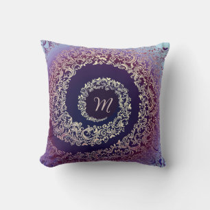 Coussin Monogramme Royal Purple & Gold Damask