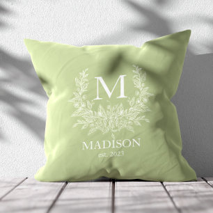 Coussin Monogramme rustique Sage Green personnalisé initia