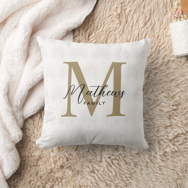 Coussin Monogramme Script Feuille d'Anahaw en Or Blanc Chi (Couverture)
