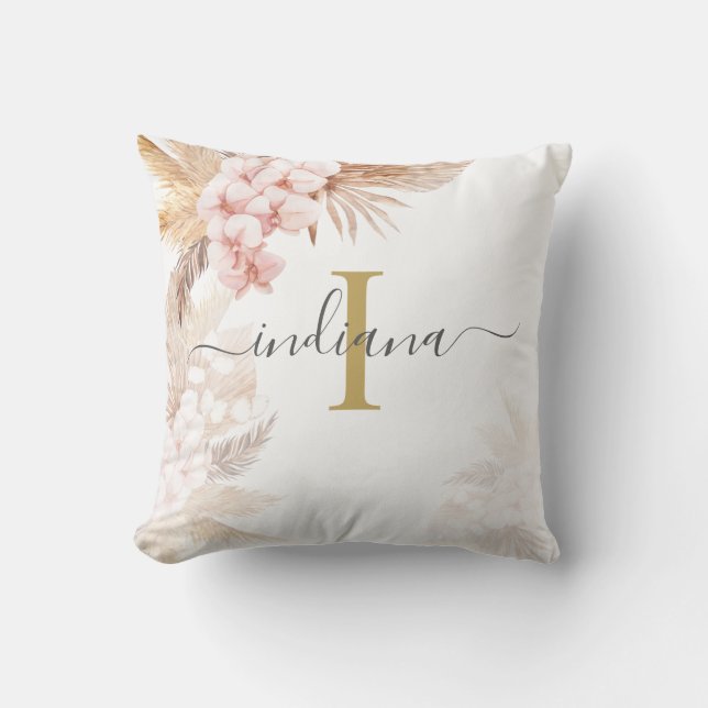 Coussin Monogramme Script Pampas Nom de l'herbe Terracotta (Recto)