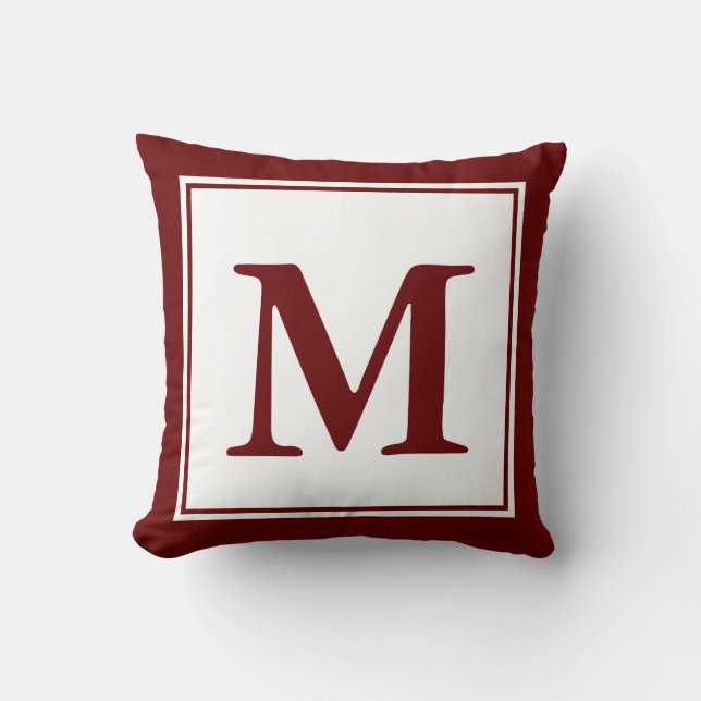 Coussin Monogramme simple rouge foncé et blanc (Recto)