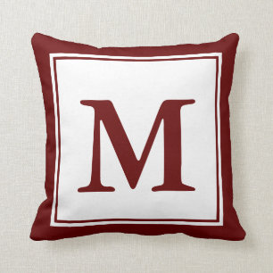 Coussin Monogramme simple rouge foncé et blanc