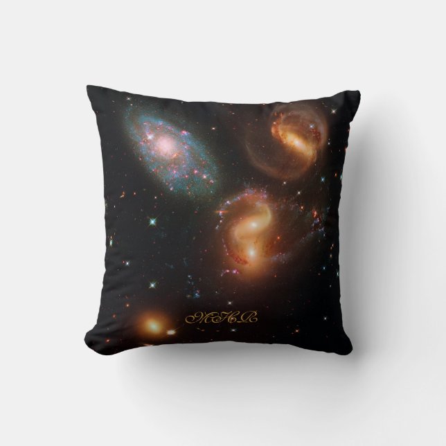 Coussin Monogramme Stephans Quintet espace profond galaxie (Recto)