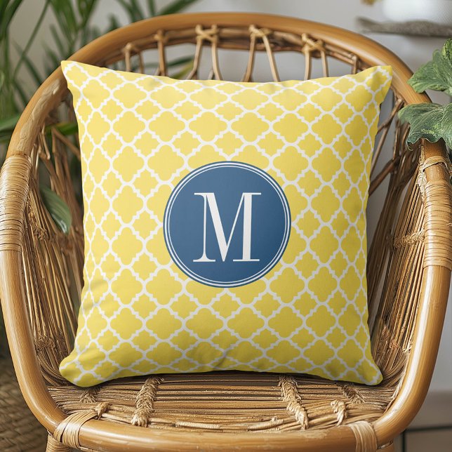 Coussin Monogramme sur mesure du Motif de Quatrefoil Jaune (Custom Monogram Pillow)