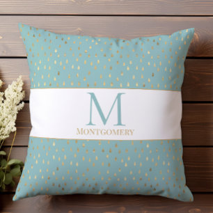 Coussin Monogramme tendance moderne goutte de pluie or ble