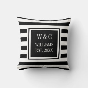 Coussin Monogramme Tendance Rayure Noir Blanc