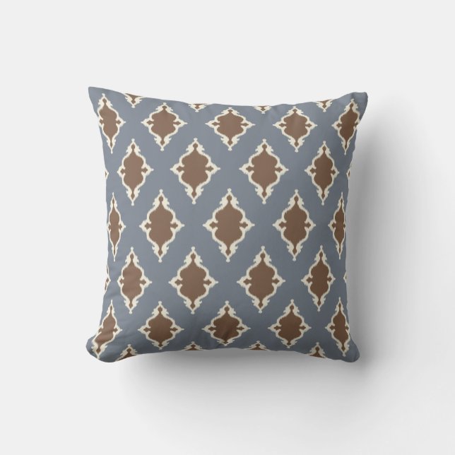 Coussin Monogramme tribal de motif d'ikat brun gris frais (Recto)