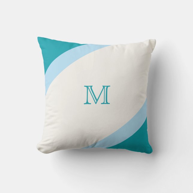 Coussin Monogramme Turquoise bleu rayé simple (Recto)