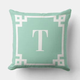 Coussin Monogramme Turquoise clair et blanc de la bordure 