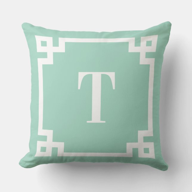 Coussin Monogramme Turquoise clair et blanc de la bordure  (Recto)