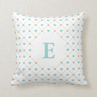 Coussin Monogramme Turquoise et or Faux