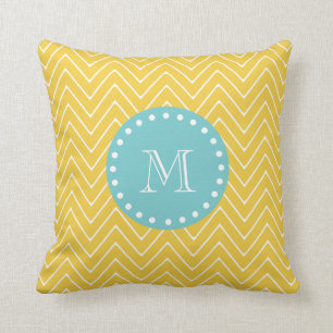 Coussin Monogramme turquoise jaune du motif   de Chevron