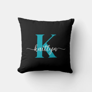 Coussin Monogramme Turquoise noir