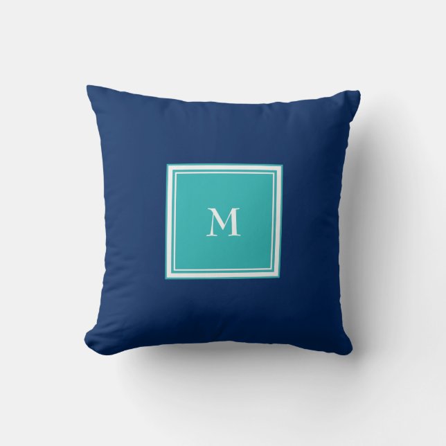 Coussin Monogramme turquoise solide moderne de famille de (Recto)