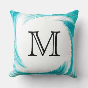 Coussin Monogramme Turquoise Swirl Abstrait